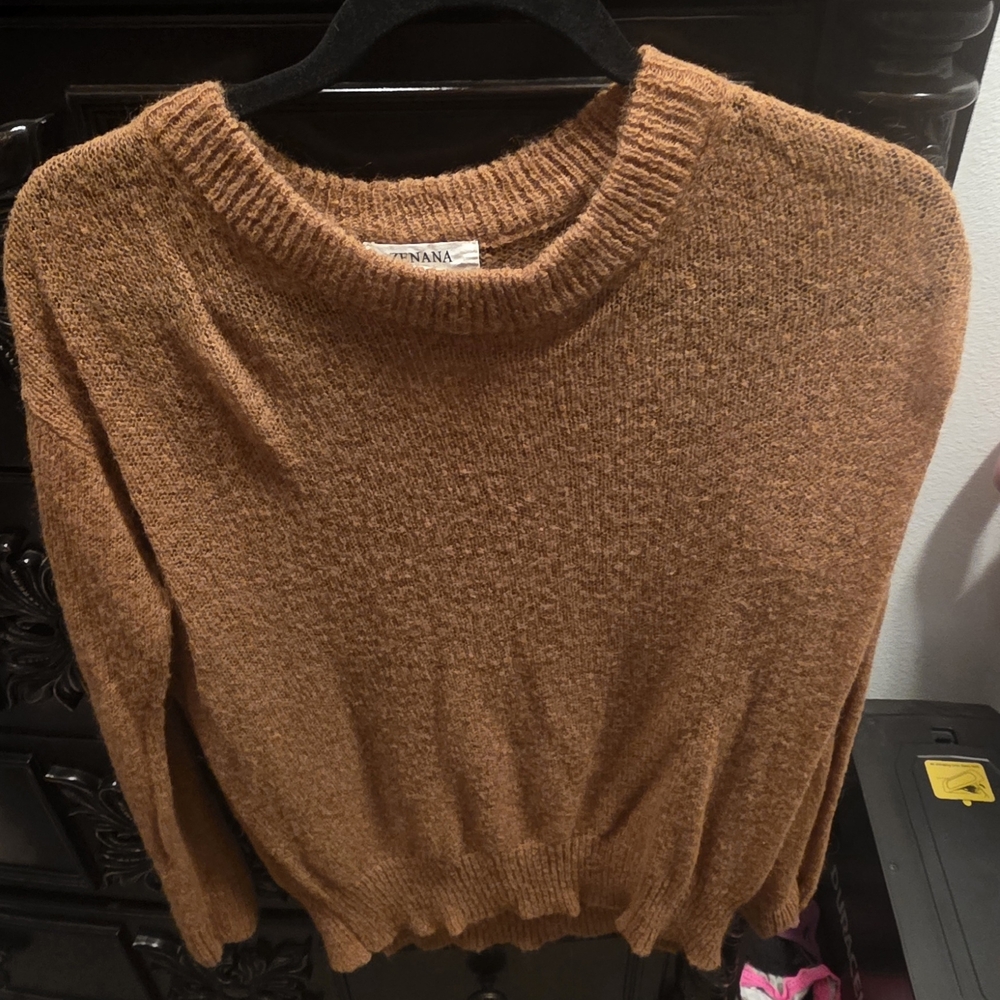 Zenana Outfitters Cozy Brown Crew Neck Sweater